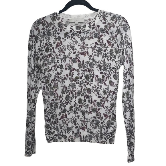 Loft White Multicolored Floral Sweater XS - Picture 1 of 12